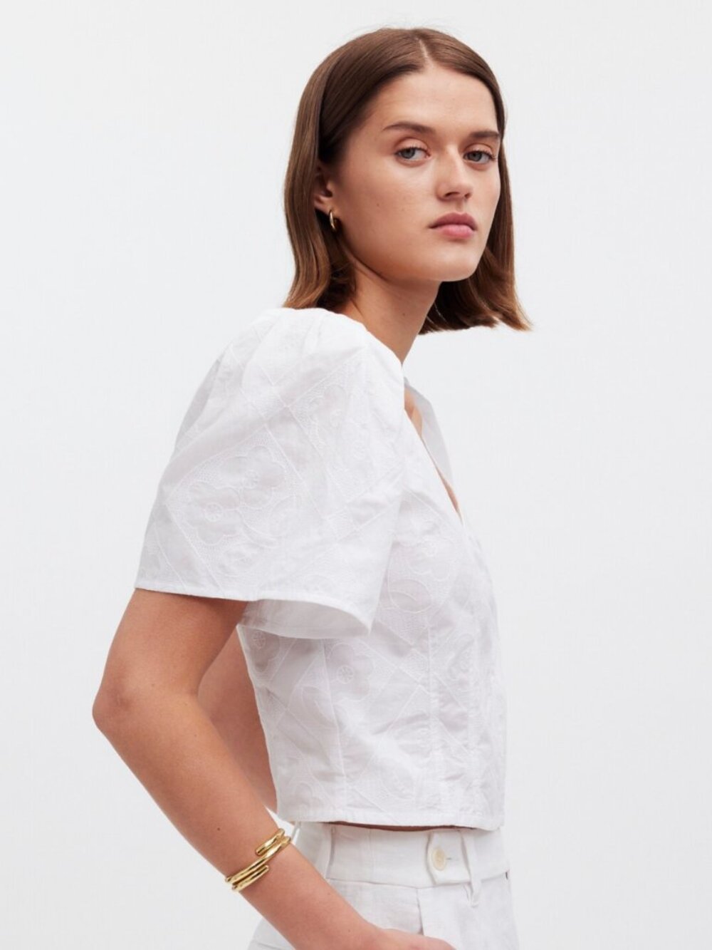 NWT! MADEWELL White Darted V Neck Top in Floral Size 10